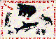 The flap-side of the envelope, covered in black 
animals and bordered with red WWW digraphs.