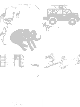 An elephant, a suzuki/landrover, Ostriches, secretary bird