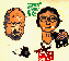 A woodcut portraits of a bearded 
Herman on the left--he grew that beard in Alaska this year--
and Eva on the right, with missletoe in between. 