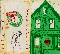 On the left, which, when folded is the 
back, a dog made on Applicon's plotter. 
On the right, a woodcut of our newly painted green house with a hanging 
pot of faux pointsettas