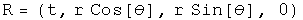 R  = (t, r  cosine theta, r  sine theta, 0)