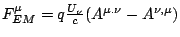 $F_{EM}^{\mu }=q\frac{U_{\nu }}{c}(A^{\mu .\nu }-A^{\nu ,\mu })$
