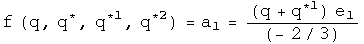 f = a1 = (q + q conjugated first) times e1 over (-2 over 3) 