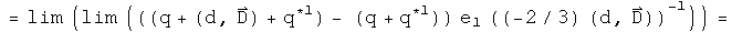 = the  limit of(the limit of(((q + (d, D) + q conjugated first) - (q + q conjugated first)) times e1 (-2 over 3 (d, D)) inverted)) =
