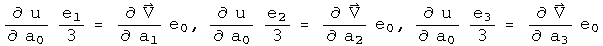 d u by d a0 times e1 over 3 = d V by d a1 e0, d u by d a0 times e2 over 3 = d V by d a2 times e0, d u by d a0 times e3 over 3 = d V by d a3 times e0