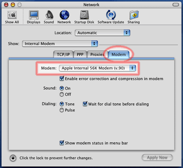 Screen Shot - Network Modem