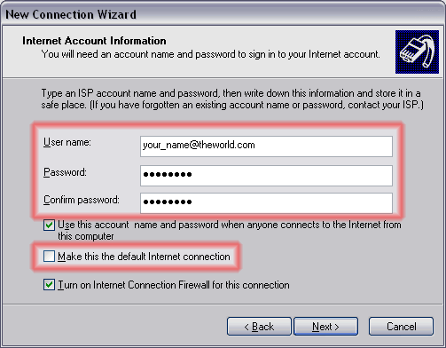 Screen Shot - Entering Account Information