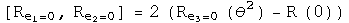 The commutator of a rotation around e1, rotation around e2 =  2 (Re3=0 (theta squared) - R(0))