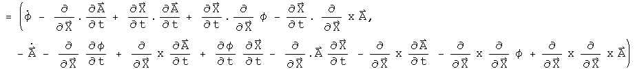 = (phi dot - d by d X A dot + X dot dot A dot + d by d X dot d phi by d X - X dot dot d by d X  Cross  A, - A dot - d by d X phi dot + d by d X  Cross  A dot + phi dot X dot - d by d X dot A X dot - d by d X  Cross  A dot - d by d X  Cross  d phi/d X + d by d X  Cross  d by d X  Cross  A)