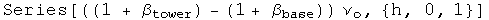 A series expansion for nu prime sub tower - nu prime sub base on the variable beta around 0 = 