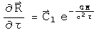 The derivative of R with respect to tau equals a 3-vector constant C_1 times the exponential of minus G M over c squared tau