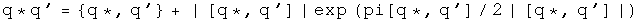 The Euclidean product of two exponentials q and q' equals the even Euclidean product times the absolute value of the odd Euclidean product times the exponential of pi over 2 times the odd Euclidean product normalized to itself.