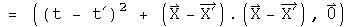 = ((t - t prime) squared  + (X-X prime).(X-X prime), 0)