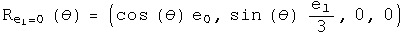 Rotation around e1 at zero by theta = (cosine theta e0, sine theta e1 over 3, 0, 0)