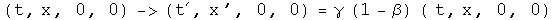 (t, x, 0, 0) goes to (t prime, x prime, 0, 0) = gamma (1-beta)(t, x, 0, 0)